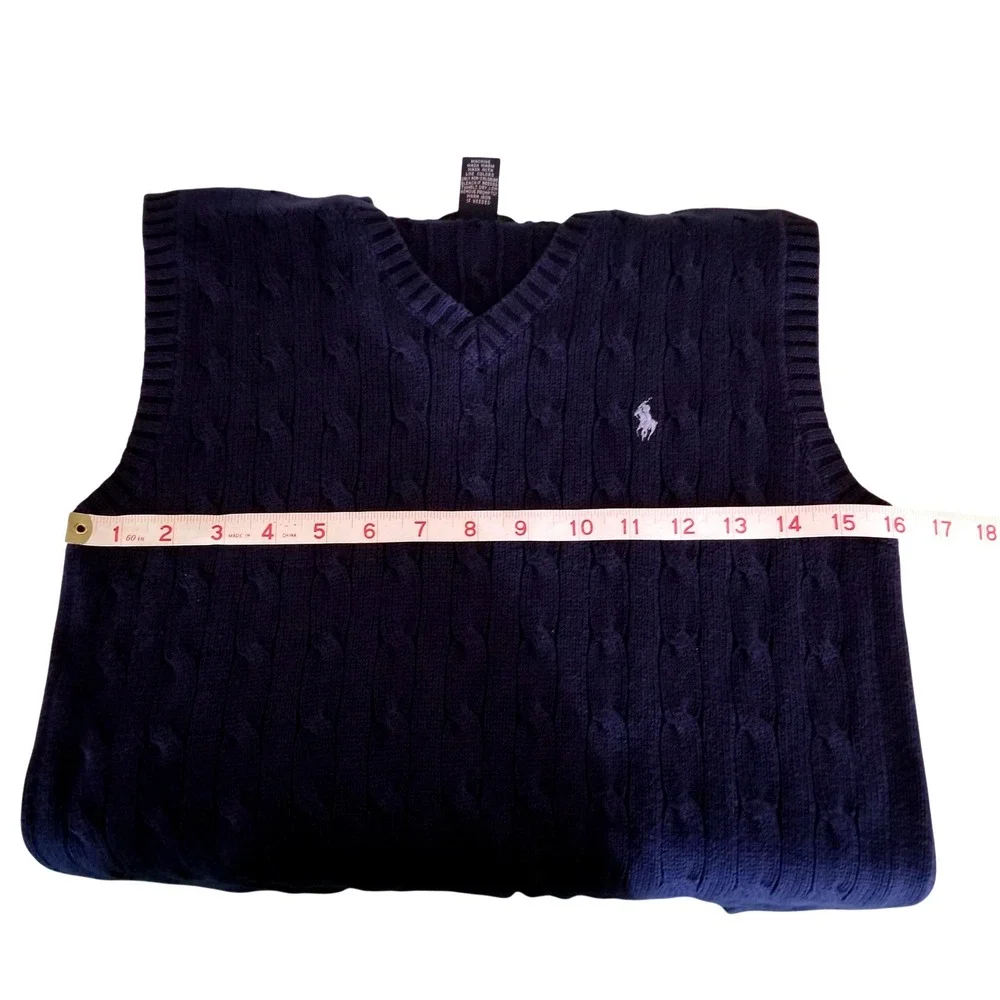 Polo Ralph Lauren Cable-Knit Cotton V-Neck Sweater Vest Navy Men M Preppy Japan
